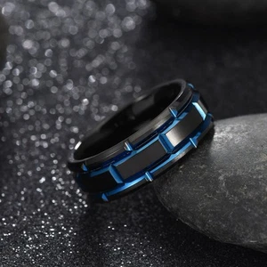 Anillo de diseño forrado azul carburo de tungsteno negro 8 mm con grabado GRATIS talla 8-14 - Imagen 1 de 11