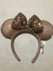 Cerchietto orecchie e fiocco Minnie Mouse paillettes oro rosa parchi Disney - Foto 1 di 6