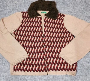 United Colors Of Benetton Retro Inspired Wool Blend Full-Zip Sweater SZ L ITALY - Bild 1 von 12