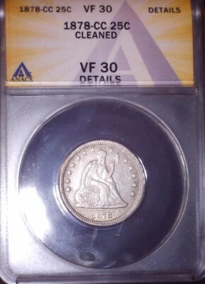 1878 CC Seated Liberty Quarter, ANACS VF30, Good Solid Coin !! Lower Mintage - Image 1 of 4