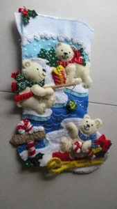 Christmas Stocking felt  Hand stitched  bucilla Polar bear Buddies - Picture 1 of 5