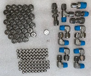 Lot Of 52 - 3/16” Swagelok Fitting Ferrule Nut SS-300- 316 Stainless Elbow Tee - Picture 1 of 5