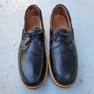 Allen Edmonds Force 10 Lug Boat Shoes Black Leather Mens Size 8.5 D NEW - Picture 1 of 9