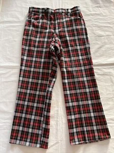 Vintage Sears Kings Road Perma Polyester Dress Pants 34x30 Tartan Red Plaid - Picture 1 of 10