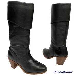 Vtg 70's Dexter BLACK Leather BoHo Hippie CAMPUS Urban Cowboy RIDING Boots 7 M - Picture 1 of 7