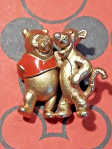 Winnie the Pooh and Tigger Gold Tone & Enamel Pin Stamped Disney ~ Ships FREE - Picture 1 of 4