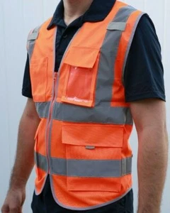NEW Security Safety Vest w/ Orange High Visibility Reflective Stripes - Picture 1 of 8