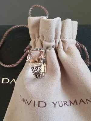 David Yurman Petite Wheaton 8x10mm Morganite Sterling Silver & Diamonds Sz 8 S72 - Image 1 of 4