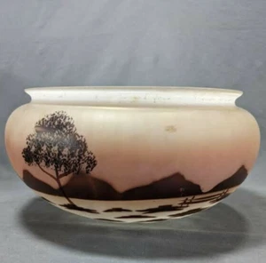 Large Satin Glass Light Shade Painted Sunset Mountain Western Scene 10" Fitter - Picture 1 of 6