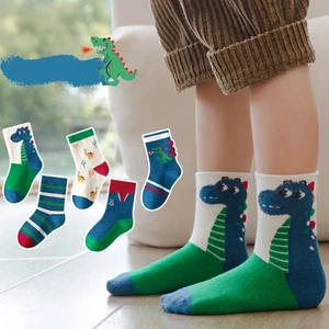 5 Pair Kids Crew Socks for Boys Girls Toddler Cotton Warm Cute Cartoon Dinosaur - Picture 1 of 24