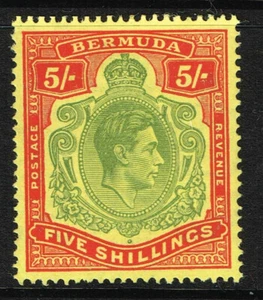 BERMUDA 1945 KG VI 5s GREEN & RED/pale yellow PERF 14 FINE MOUNTED MINT SG 118e - Picture 1 of 2