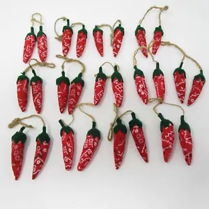 Bandana Chili Pepper Christmas Ornament Lot Jalapeno set of 13 pairs Vtg - Picture 1 of 6