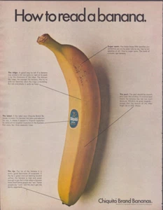 1968 Print Ad Chiquita Brand Bananas How to Read a Banana Sugar Spots Peel Label - Picture 1 of 1