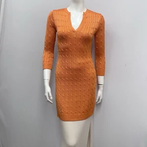Suéter túnica larga tejido con cable 100 % seda etiqueta negra Ralph Lauren naranja XS - Imagen 1 de 5