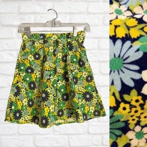 Vintage 2000's Gap Kids Corduroy Floral Skirt Green Blue Retro Sz 8 Girls A Line - Picture 1 of 10