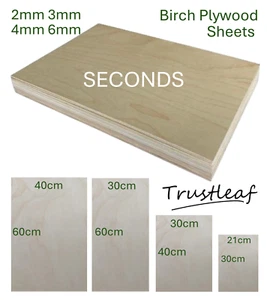 BIRCH PLY Plywood Boards - SECONDS - 2mm 3mm 4mm 6mm - Models Arts Crafts Laser - Picture 1 of 37