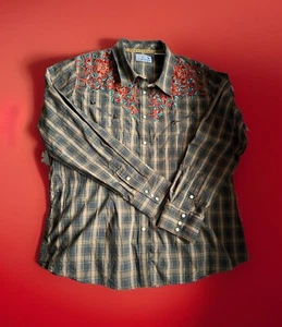 Embroidered Floral Ladies Panhandle Slim pearl snap shirt xxl Red Turquoise - Picture 1 of 16