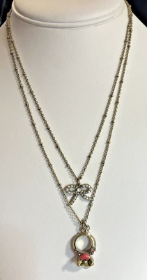 Betsey Johnson Layered Double Chain Bow Ring Charm Necklace - Image 1 of 4