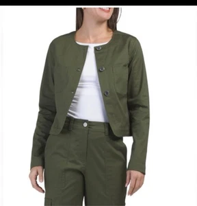 New  DEREK LAM 10 CROSBY Tinna Cropped Utility Twill Jacket Army Green Biker M - Picture 1 of 6