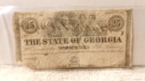 Authentic Confederate State Of Georgia Obsolete 25 Cents Note Paper currency - Picture 1 of 2