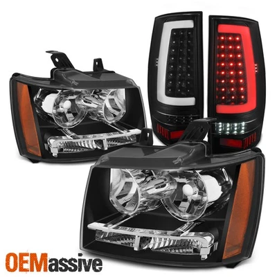 Faros negros para Chevy Tahoe Suburban 1500 07-14 + luz trasera LED C-Tube DRL Foto 1 de 4