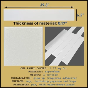 Azulejos, paneles y tablones de techo pegamento hágalo usted mismo - 39,3"" x 6,5"" en blanco liso paquete de 12 - Imagen 1 de 12
