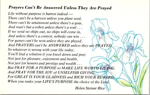 Vintage Helen Steiner Rice Prayers Can't Be Answered Postcard Inspirational Poem - Picture 1 of 2