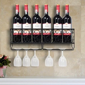 Estante de metal montado en la pared para almacenamiento de botellas de vino con soporte de vidrio decoración de bar para el hogar - Imagen 1 de 11