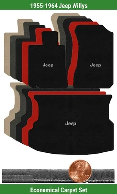 Набор ковриков Velourtex на заказ для Jeep Willys 1955-1964 годов выпуска с логотипом (3 штуки) #TJ6 - Изображение 1 из 4