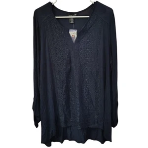 Camisa Azul Marino Talla XXL Para Mujer Encaje Frontal Mangas Largas Boho Romántica Invierno  - Imagen 1 de 5