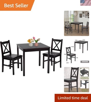 Space-Saving 3-Piece Pine Dining Table Set with Upholstered Chairs - Retro Style - Image 1 of 4