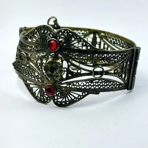 Rare Ancient Antique Berber Bronze Bracelet African Cuff Tuareg With Stones - Picture 1 of 5