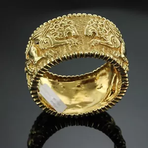 ANTIKER HANDGEFERTIGTER DESIGNER 180g. SCHWERER LÖWENARMREIF 36 mm BREIT 18K GELBGOLD 7" - Bild 1 von 10