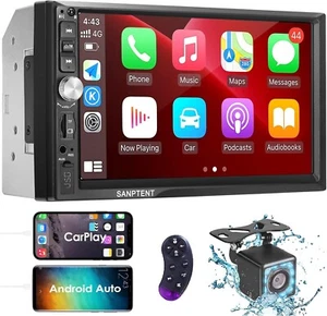 SANPTENT #7660 Double Din Car Stereo Radio 7" Display works with Apple & Android - Picture 1 of 15