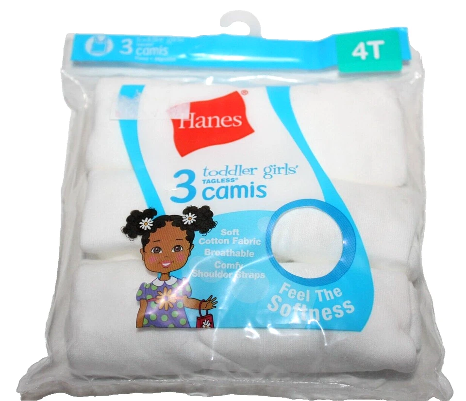 6 Toddler Girls 100 Cotton White Hanes Camisole Tops 4t