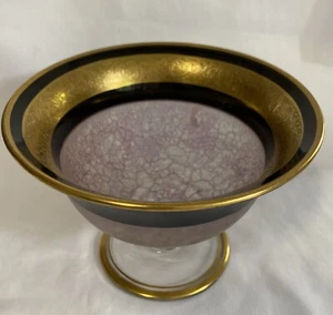 Vintage Moser ? Small Compote Fruit Bowl Satin Glass Marbled Lavender & Gold 4” - Picture 1 of 7