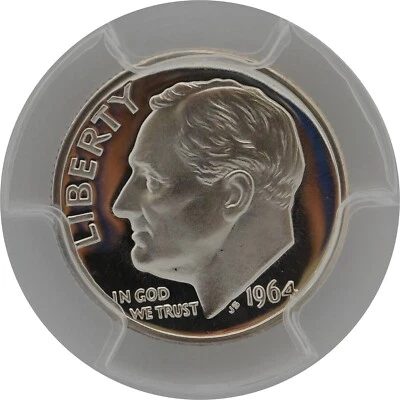 PR68CAM 1964 PCGS GRADED PROOF SILVER ROOSEVELT DIME FROSTED CAMEO COIN PR 68 - Image 1 of 4