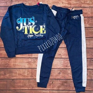 NWT Justice Girls Winter OutfitSet Logo Crewneck Sweatshirt & Joggers Size 16/18 - Picture 1 of 4