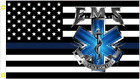 3X5 USA THIN BLUE LINE EMS EMT SHIELD ONE CALL FOR LIFE FLAG BANNER 100D