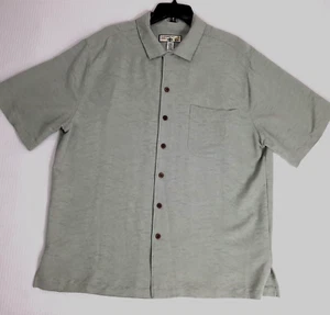 Caribbean Joe Mens Sz L Shirt Green Short Sleeve Palm Tropic Wood Button Up Down - Picture 1 of 10
