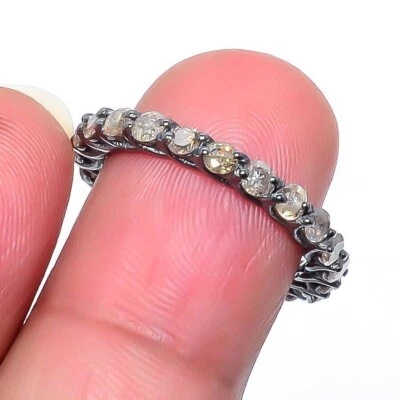 Anillo Banda Pavé Natural Polki Diamante 925 Plata de Ley Sólida Joyería Fina Regalo Foto 1 de 4