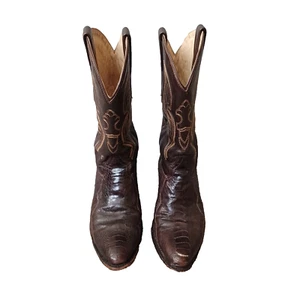 Arango Boots Mens 8 Brown Ostrich Western Cowboy Original Embroiderd - Picture 1 of 20