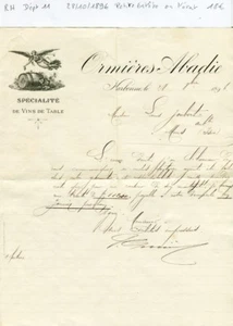 Dépt 11 - Narbonne - Petite Entête Spécialité de Vins de Table du 28/10/1896 - Picture 1 of 1