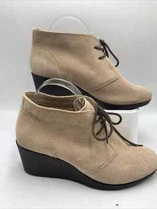 Crocs Beige Dual Comfort Leigh Wedge Suede Ankle Boots Uk Size 6.5 US8.5 Lace Up - Picture 1 of 13