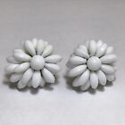 Vintage Milk Glass Costume Earrings Daisy Flower Move Cluster Chip Bead Clip Mcm
