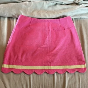 Lilly Pulitzer Stretch Mini Skirt Pink - size 6 Vintage Scalloped W Green Trim - Picture 1 of 7