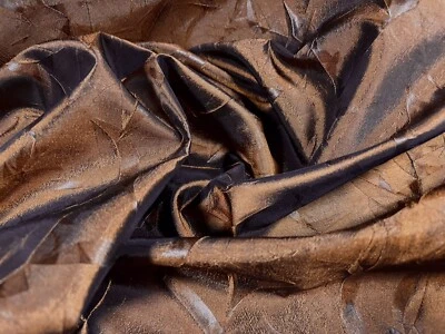 Taffeta Woven Dress Fabric, Per Metre - pressed leaf design - copper brown - Image 1 of 3