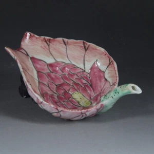 Chinese Famille Rose Porcelain Hand Made Lotus Flower Lotus Leaf Statue Plate - Picture 1 of 4