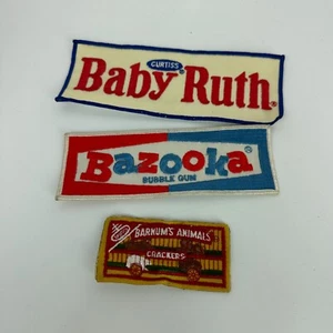 Vintage 70s Embroidered Patch LOT OF 3 Sew-On Novelty Large Candy Bar Baby Ruth - Bild 1 von 8