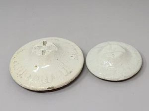 Antique Ceramic Lid Set Pair Small And Large With Glazed Finish White - Picture 1 of 8
